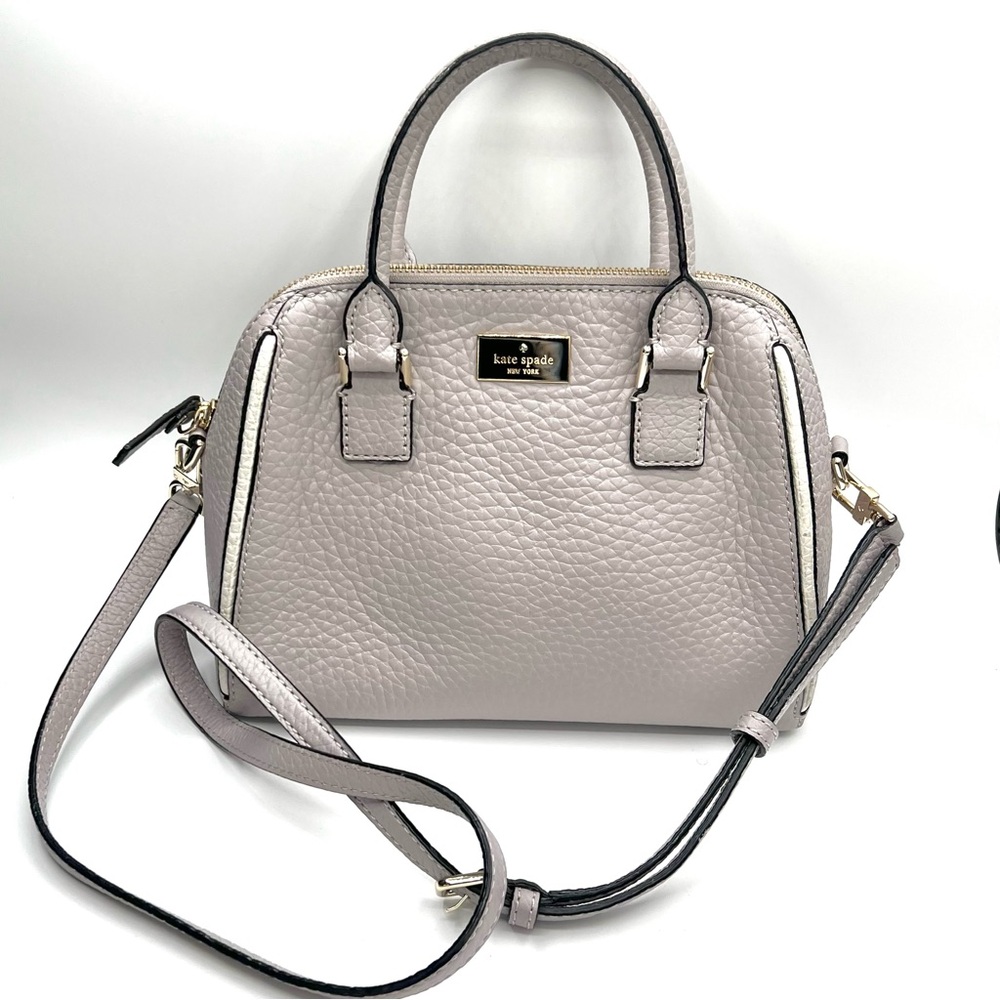 Kate Spade Light Gray Purple Pebbled Leather Satchel -Prospect Place Small Pippa